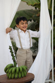 Country Chic Pure Linen Shirt Pants Suspendor Outfit Set - Khakhi Colour - Funny Bones Clothings