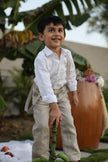 Country Chic Pure Linen Shirt Pants Suspendor Outfit Set - Khakhi Colour - Funny Bones Clothings