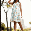 Checks and Skates Print Pure Linen Casual Dress - Funny Bones Clothings