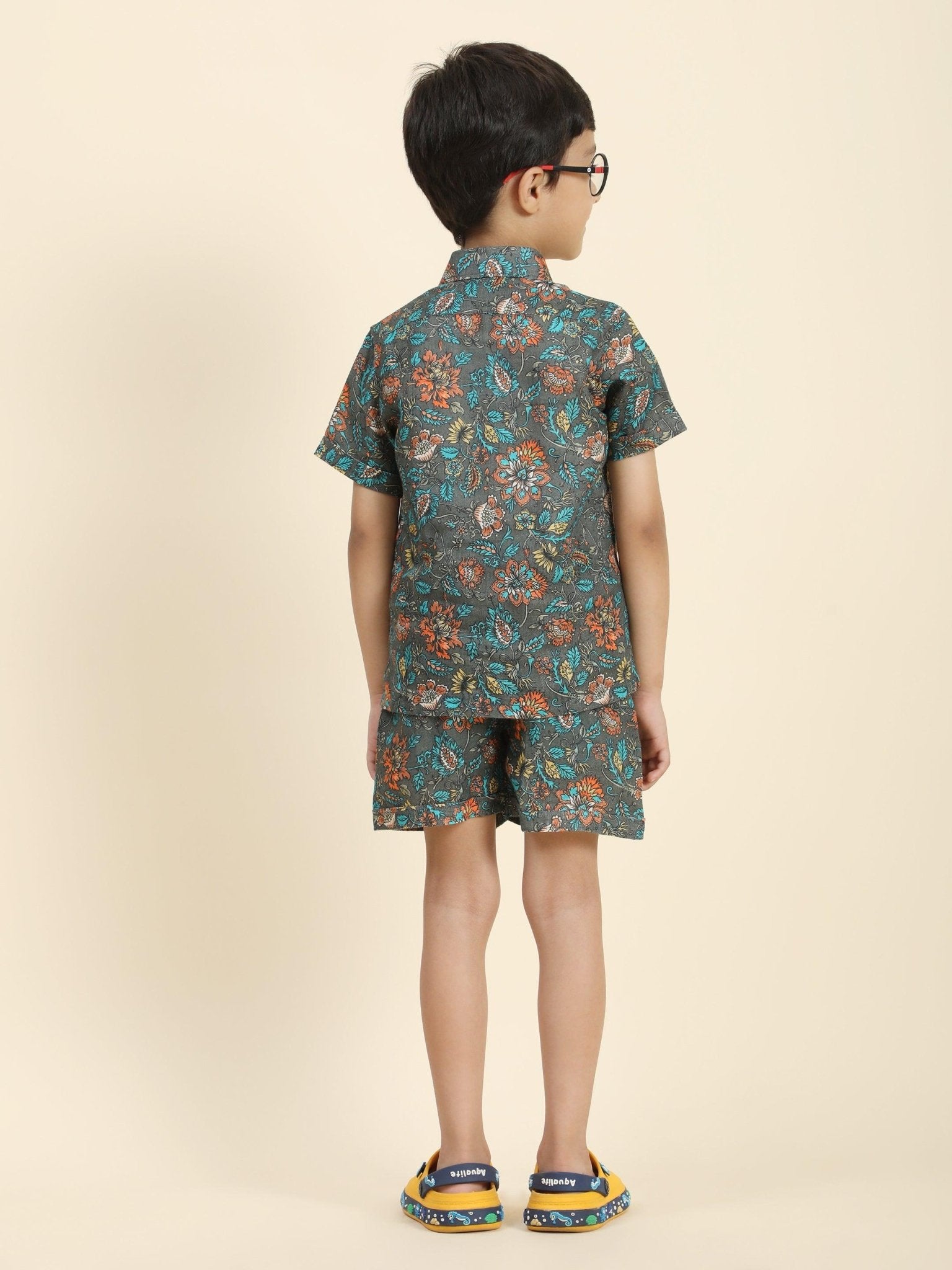 Dark Flower Printed Pure Linen Premium Co-ords - Funny Bones Clothings