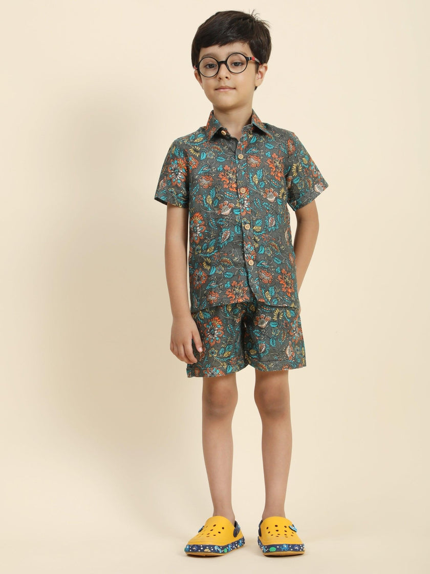 Dark Flower Printed Pure Linen Premium Co-ords - Funny Bones Clothings