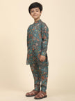 Dark flowers Print Pure Linen Kurta and Pajama Set - Funny Bones Clothings