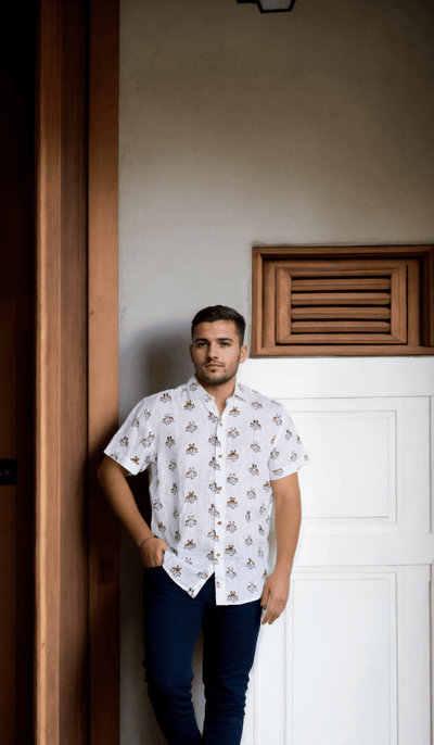 Dog Print Pure Linen Shirts - Funny Bones Clothings
