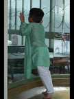 Designer Pleats Pure Muslin Silk Kurta Pyjama Set - Mint Green Color - Funny Bones Clothings