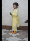 Designer Pleats Pure Muslin Silk Kurta Pyjama Set - Yellow Color - Funny Bones Clothings