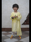 Designer Pleats Pure Muslin Silk Kurta Pyjama Set - Yellow Color - Funny Bones Clothings