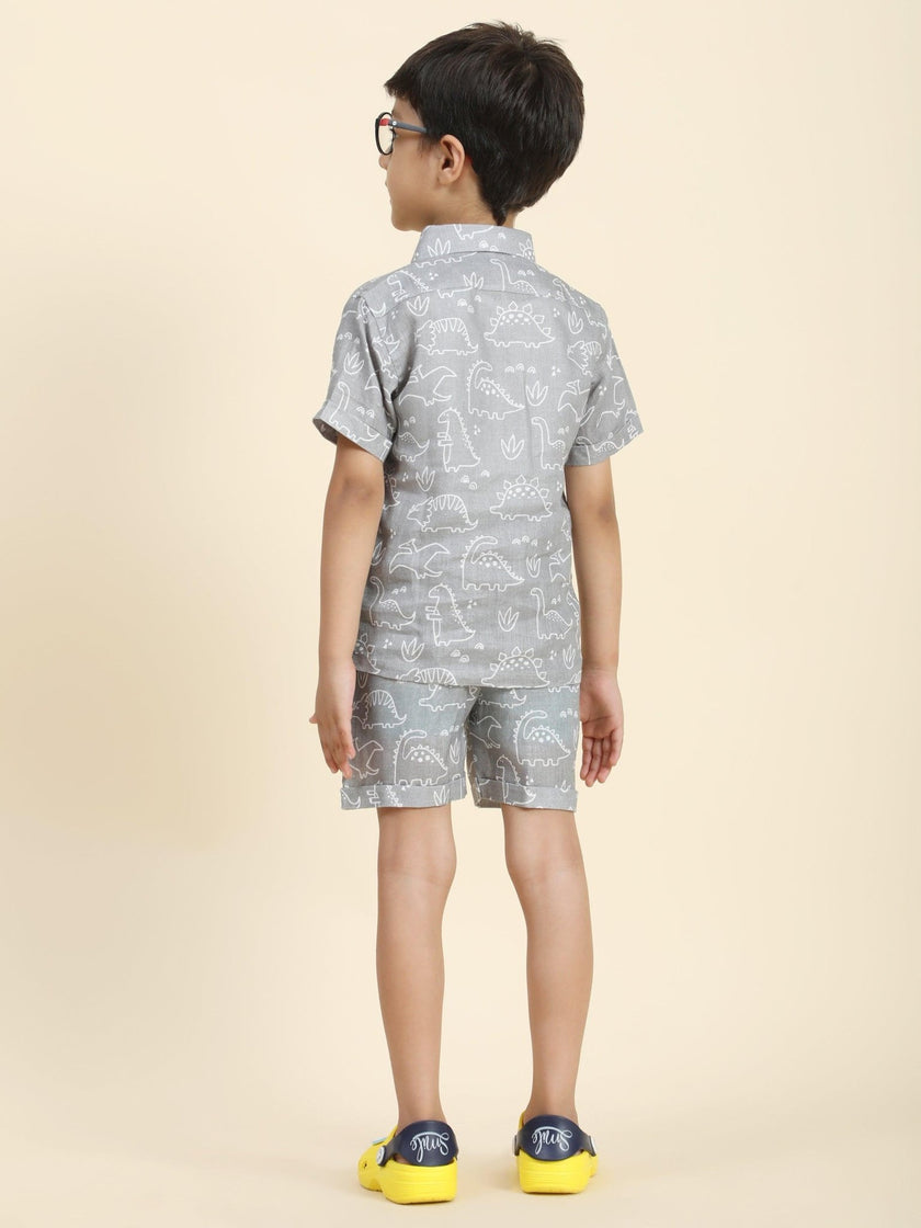 Dino Printed Pure Linen Premium Co-ords - Funny Bones Clothings