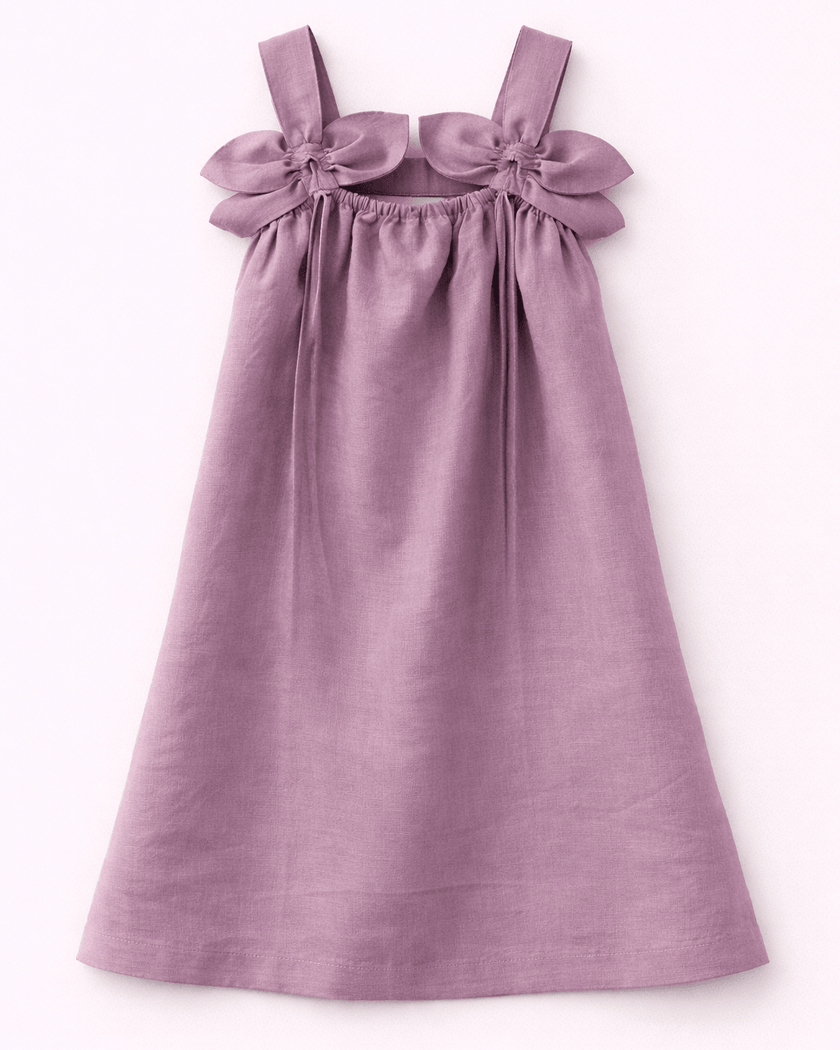Dove Grey Blossom Frock Solid Premium Linen Dress - Funny Bones Clothings
