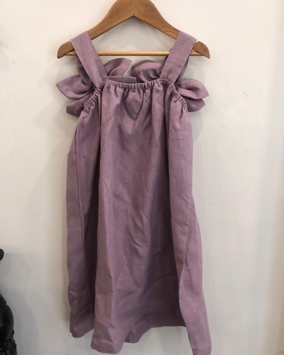 Dove Grey Blossom Frock Solid Premium Linen Dress - Funny Bones Clothings
