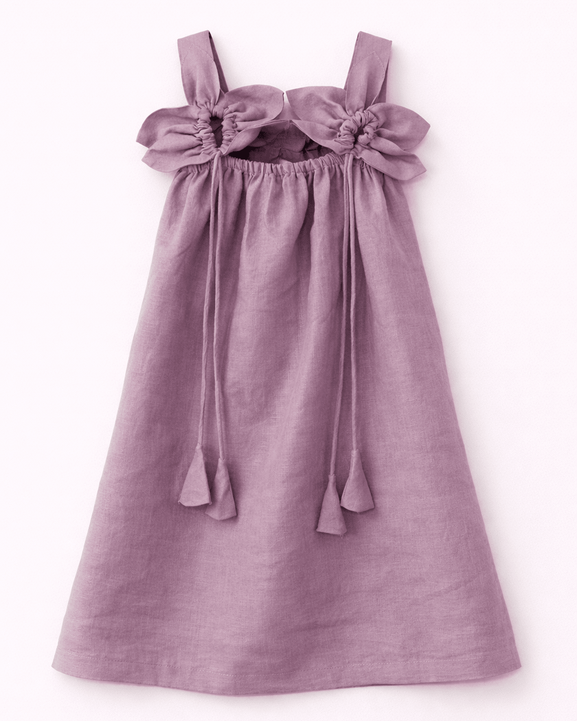 Dove Grey Blossom Frock Solid Premium Linen Dress - Funny Bones Clothings