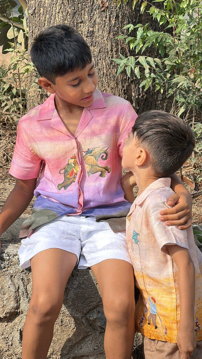 Dreamflight Elephant Printed Pure Linen Shirt - Funny Bones Clothings