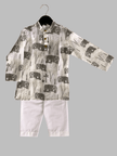 Enchanted Elephant Printed Pure Linen Kurta Pure Cotton Pajama Set - Funny Bones Clothings