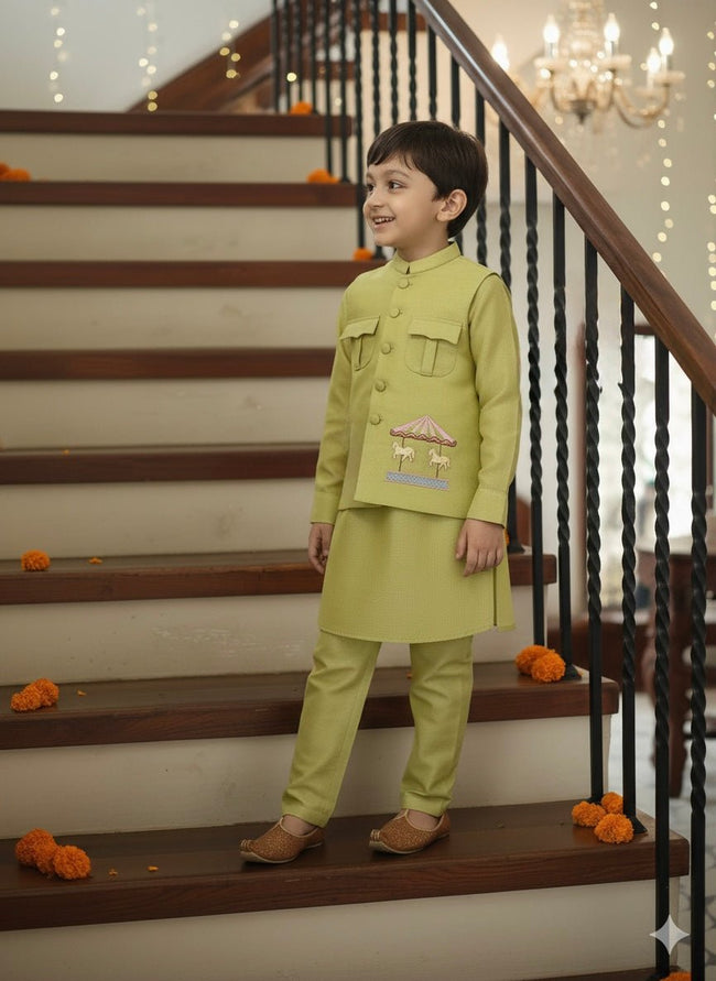 Ferris Dreams Pure Silk Koti Kurta Pajama Set - Funny Bones Clothings