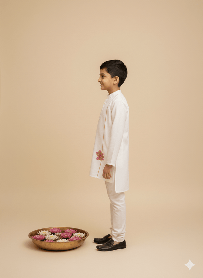 Festival of Lotus Themed Handpainted Chanderi Kurta Pajama Set - Funny Bones Clothings