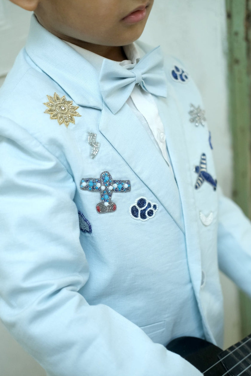 Flying Fighters Handworked Pure Linen Blazer Set - Funny Bones Clothings
