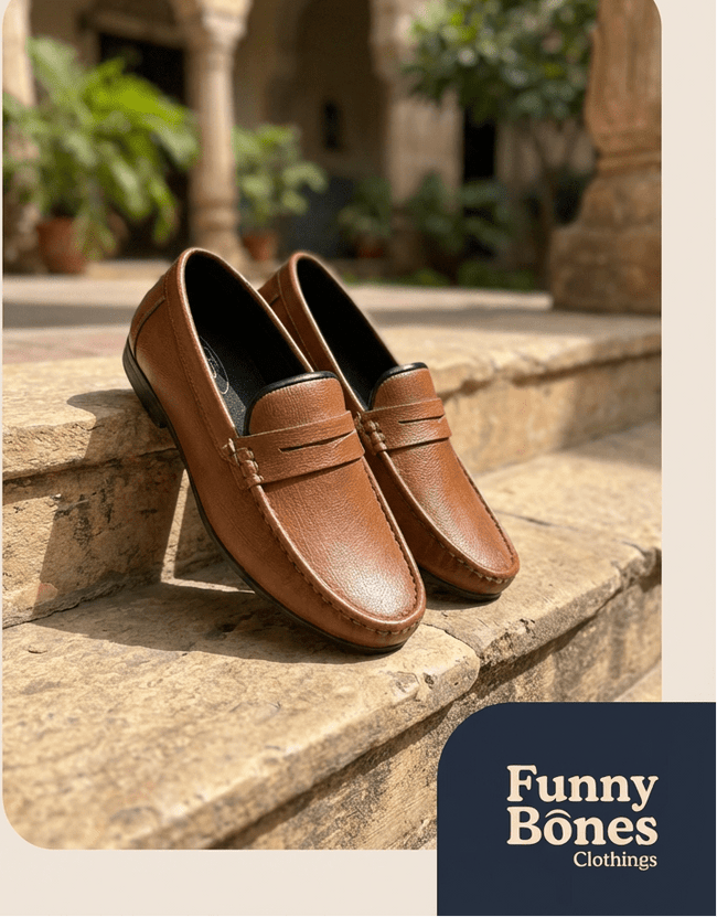 Formal Leather Shoes - Brown Colour - Funny Bones Clothings