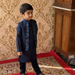 FunnyBones Atrang Amoort Koti Kurta Pajama Set – navy koti kurta pajama set with white embroidered panels, view 3