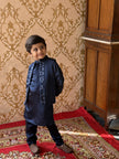 FunnyBones Atrang Amoort Koti Kurta Pajama Set – navy koti kurta pajama set with white embroidered panels, view 4
