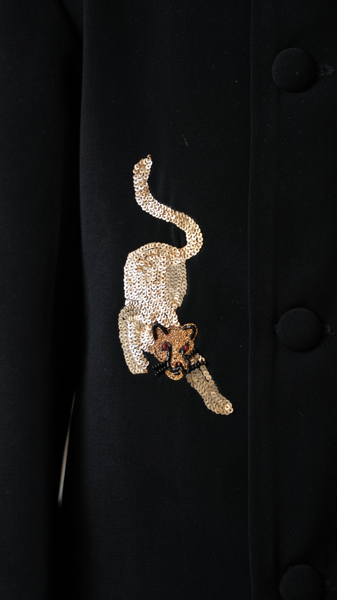 FunnyBones Black Achkan with Beaded Wildlife – black achkan with hand-beaded big cats, view 3