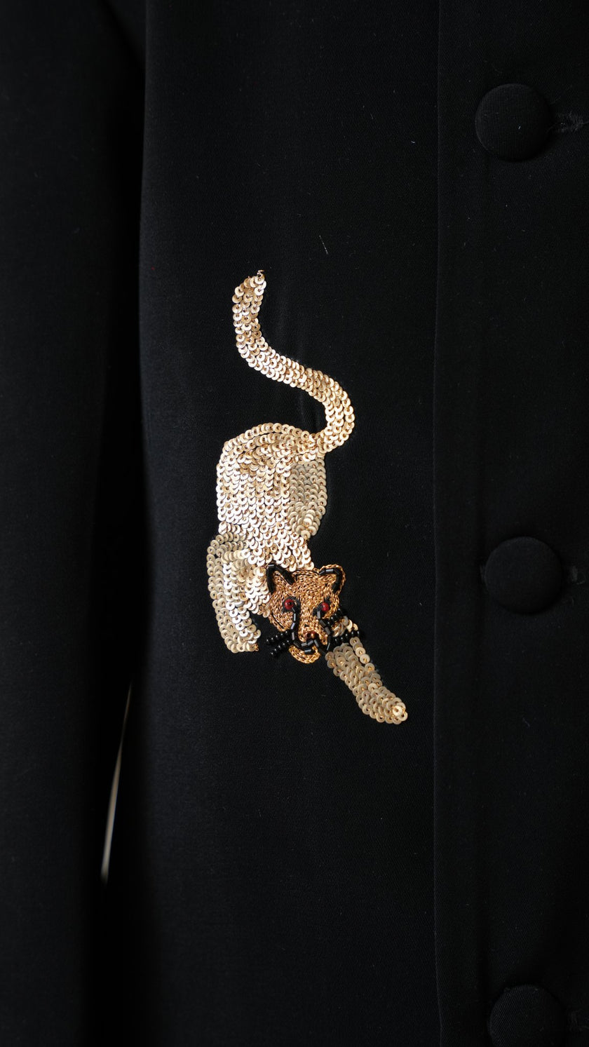 FunnyBones Black Achkan with Beaded Wildlife – black achkan with hand-beaded big cats, view 3