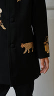 FunnyBones Black Achkan with Beaded Wildlife – black achkan with hand-beaded big cats, view 4