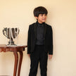 FunnyBones Black Blazer with Sequin Shawl Lapel – boys black tuxedo, styled look