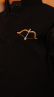 FunnyBones Black Nehru Jacket with Bow & Arrow – black bandhgala with gold bow and arrow embroidery, view 6