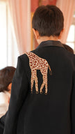 FunnyBones Black Tuxedo with Beaded Giraffe – back view, giraffe across the shoulder