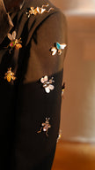 FunnyBones Black Tuxedo with Butterfly Bee – close-up of handworked shoulder motifs