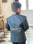 FunnyBones Bottle Green Blazer with Animal Patches – bottle green blazer with embroidered animal patches and bow tie, view 2