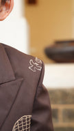 FunnyBones Brown Double-Breasted Blazer with Voyage Embroidery – brown double-breasted blazer with hot-air balloon and ship embroidery, view 2