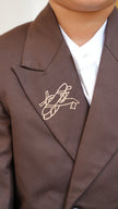 FunnyBones Brown Double-Breasted Blazer with Voyage Embroidery – brown double-breasted blazer with hot-air balloon and ship embroidery, view 3