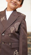 FunnyBones Brown Double-Breasted Blazer with Voyage Embroidery – brown double-breasted blazer with hot-air balloon and ship embroidery, view 4