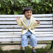 FunnyBones Butter Pinstripe Blazer with Car Patches – butter yellow pinstripe blazer with car patches, view 2