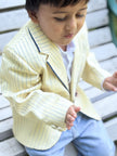 FunnyBones Butter Pinstripe Blazer with Car Patches – butter yellow pinstripe blazer with car patches, view 3