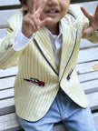 FunnyBones Butter Pinstripe Blazer with Car Patches – butter yellow pinstripe blazer with car patches, view 4