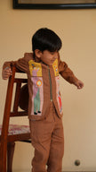 FunnyBones Circus Appliqué Zip Jacket – brown linen zip jacket with circus applique panels, view 2