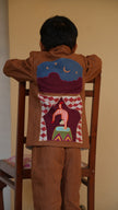 FunnyBones Circus Appliqué Zip Jacket – brown linen zip jacket with circus applique panels, view 4