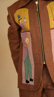 FunnyBones Circus Appliqué Zip Jacket – brown linen zip jacket with circus applique panels, view 7