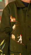 FunnyBones Farm & Paradise Appliqué Jacket – olive suede-look jacket with farm scene applique, view 4