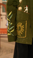 FunnyBones Farm & Paradise Appliqué Jacket – olive suede-look jacket with farm scene applique, view 5