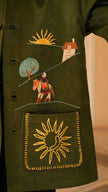 FunnyBones Farm & Paradise Appliqué Jacket – olive suede-look jacket with farm scene applique, view 6