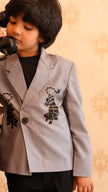 FunnyBones Grey Blazer with Tiger Embroidery – light grey blazer with black tiger embroidery, view 3
