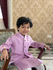 FunnyBones Lavender Nehru Jacket with Gold Trim – lavender tissue silk koti kurta set, view 3