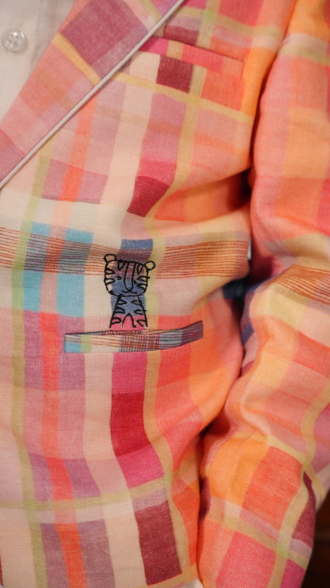 FunnyBones Madras Plaid Blazer – close-up of madras check and pocket patch