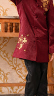 FunnyBones Maroon Achkan with Honeycomb Embroidery – maroon achkan with gold zari honeycomb and bees, view 3