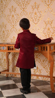 FunnyBones Maroon Achkan with Honeycomb Embroidery – maroon achkan with gold zari honeycomb and bees, view 8