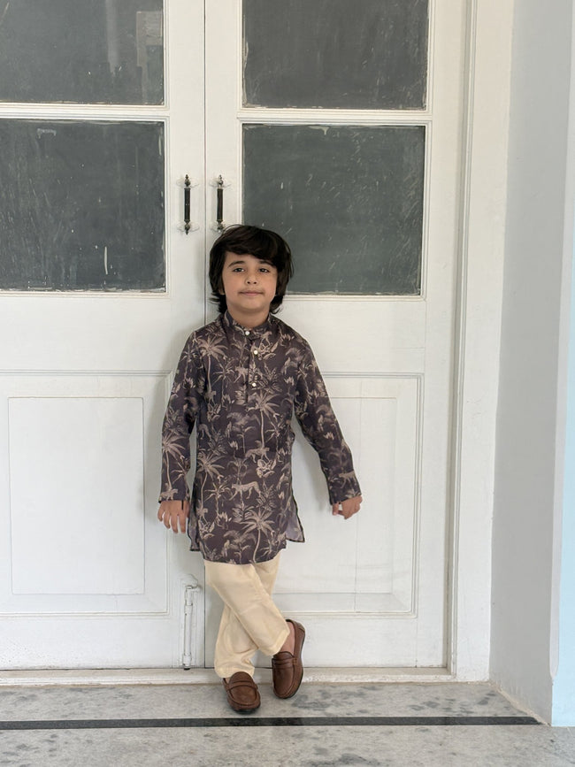 FunnyBones Midnight Palm & Leopard Nehru Jacket – midnight palm and leopard print koti set, view 2