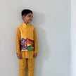FunnyBones Mustard Kurta Set with Printed Nehru Jacket – mustard koti kurta set with printed landscape, view 2