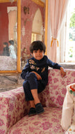 FunnyBones Navy Jodhpuri with Floral & Crane Embroidery – navy jodhpuri with bead rose and zari crane embroidery, view 3